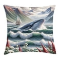 thumbnail image 1 of Ambesonne Nautical Throw Pillow Cushion Cover, Whale Mountains and Boat, 24" X 24", Sea Green Blue and Ruby, 1 of 2