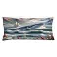thumbnail image 1 of Ambesonne Nautical Throw Pillow Cushion Cover, Whale Mountains and Boat, 36" X 16", Sea Green Blue and Ruby, 1 of 2