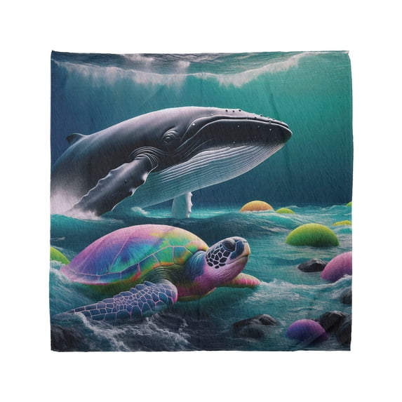 Ambesonne Nautical Unisex Bandana, Trippy Turtle with a Whale, , Teal Multicolor
