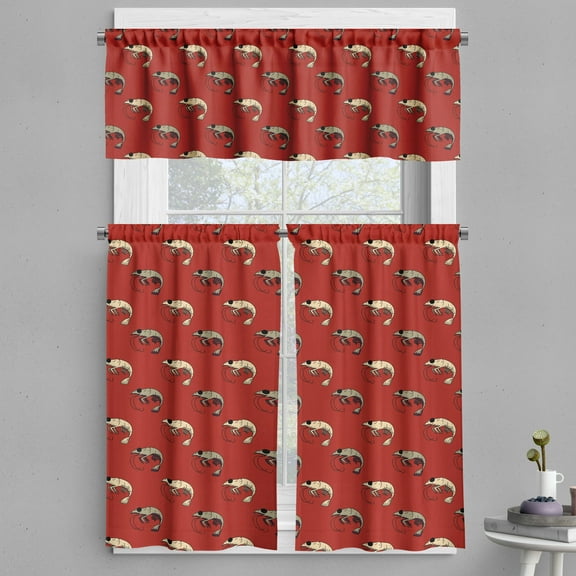 Ambesonne Nautical Valance & Curtain, Cartoon Shrimps Pattern, 55"x45", Paprika Dark Eggshell and Tan
