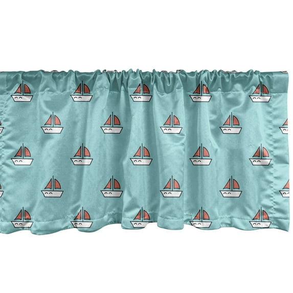 Ambesonne Nautical Valance Pack of 2, Cartoon Sailing Ships Art, 42"X12", Seafoam Dark Salmon