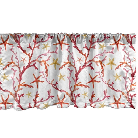 Ambesonne Nautical Valance Pack of 2, Corals Crabs Shells Marine, 42"X12", White and Multicolor