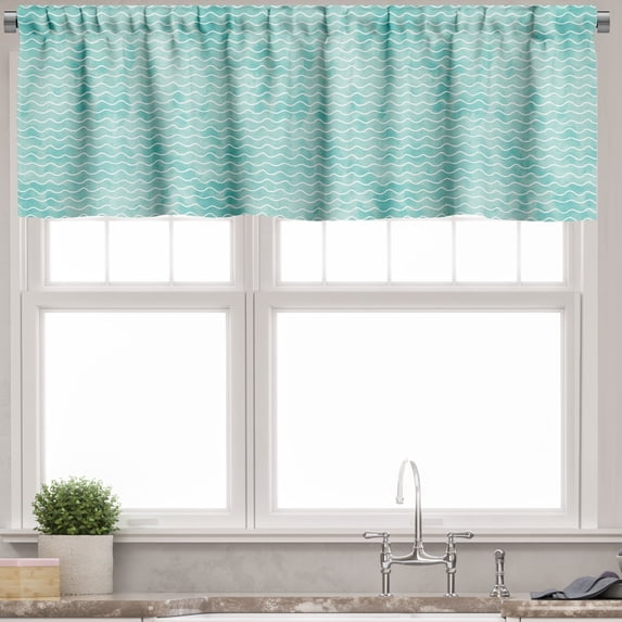 Ambesonne Nautical Valance Pack of 2, Ocean Sea Wave Pattern, 54"X12", Turquoise White