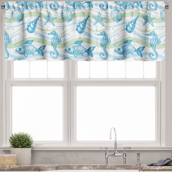 Ambesonne Nautical Valance Pack of 2, Ocean Shell Starfish, 42"X12", Mint Blue