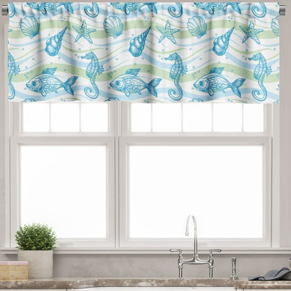 Ambesonne Nautical Valance Pack of 2, Ocean Shell Starfish, 54"X12", Mint Blue