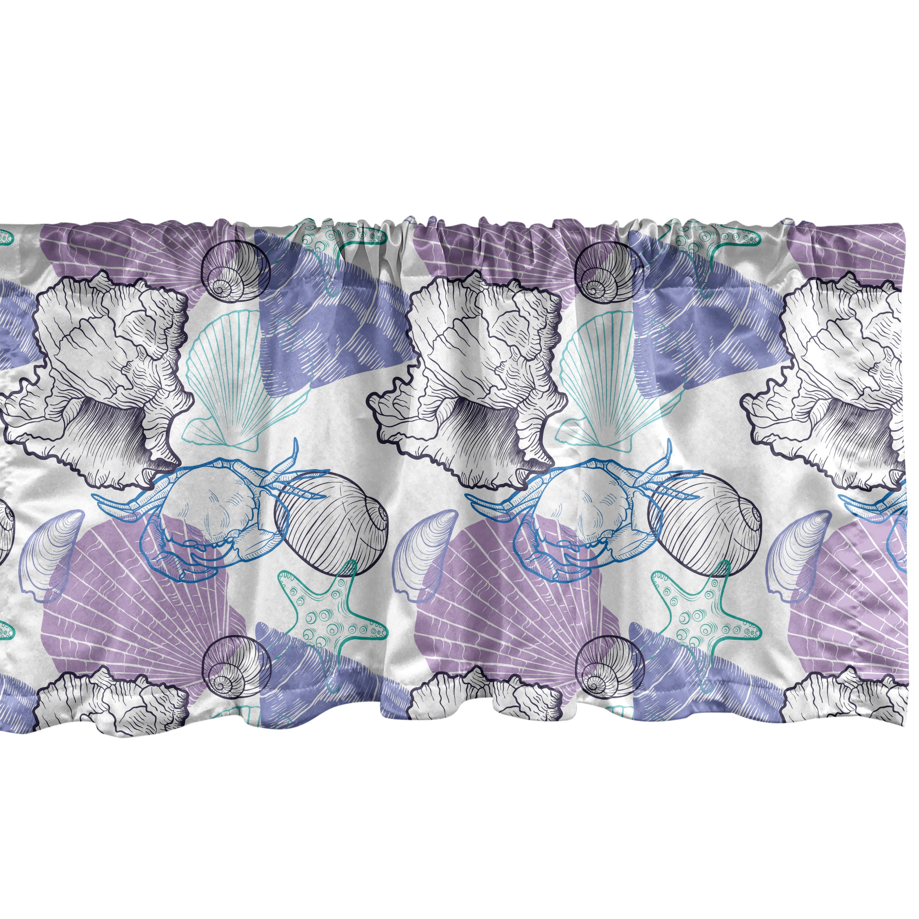 Ambesonne Ambesonne Nautical Valance Pack of 2 Sea Shells Mussels Crabs White and Multicolor