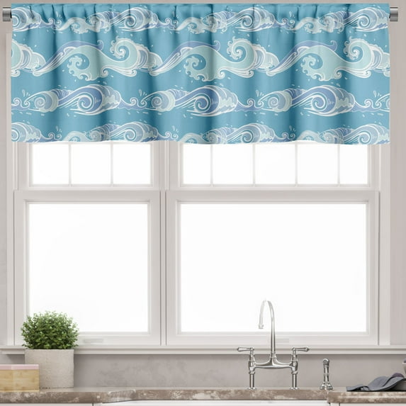 Ambesonne Nautical Valance Pack of 2, Sea Waves Ocean Splashes, 54"X18", Sea Blue Pale Teal