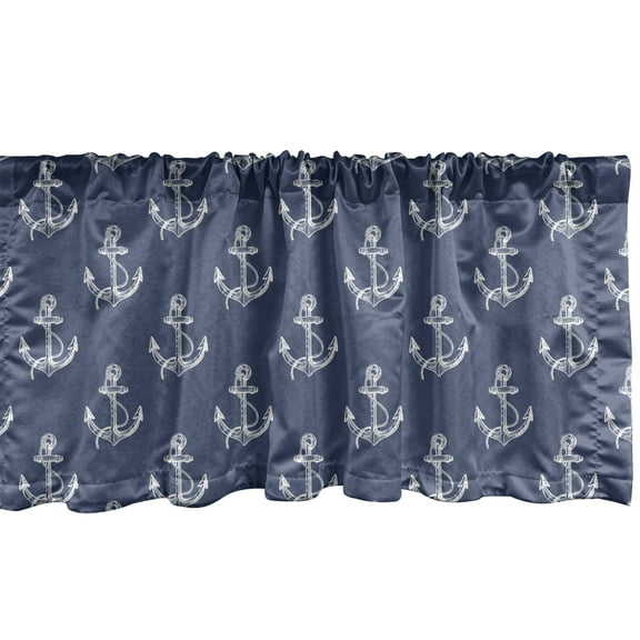 Ambesonne Nautical Valance Pack of 2, Striped Anchor Silhouettes, 54"X18", Slate Blue and Off White