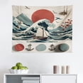 thumbnail image 1 of Ambesonne Nautical Wall Hanging Tapestry, Waves Sun Sakura Anchor, 28"x23", Pale Ruby and Cadet Blue, 1 of 2