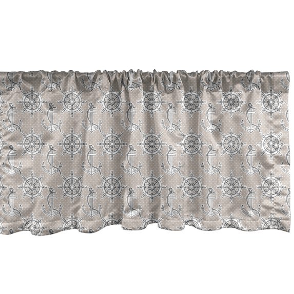 Ambesonne Nautical Window Valance, Anchors Ship Wheels Art, 42" x 18", Pale Sepia and White