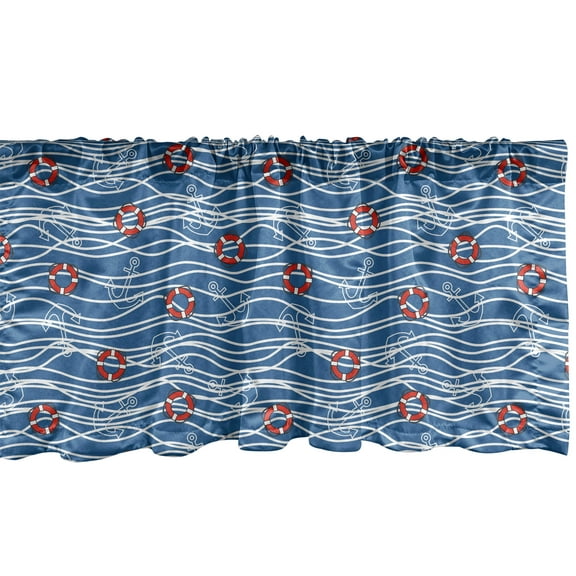 Ambesonne Nautical Window Valance, Blue Sea Waves, 54" X 18", Blue White