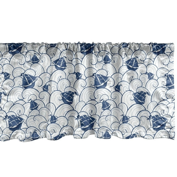 Ambesonne Nautical Window Valance, Boat on Ocean Journey, 42" x 18", Blue and White