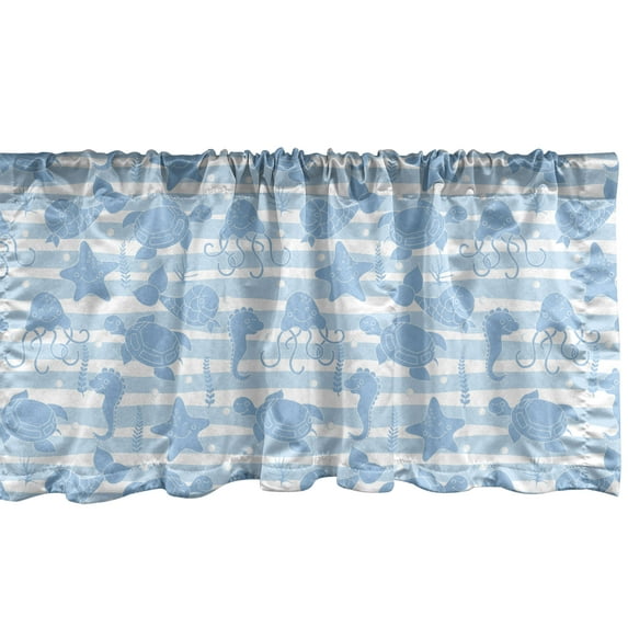 Ambesonne Nautical Window Valance, Cartoon Fish Octopus Art, 54" X 18", Pale Azure Blue White
