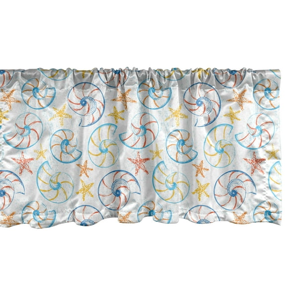 Ambesonne Nautical Window Valance, Funny Marine Pattern with Grunge Style Colorful Seashells and Starfishes, Curtain Valance for Kitchen Bedroom Decor with Rod Pocket, 54" X 18", Multicolor