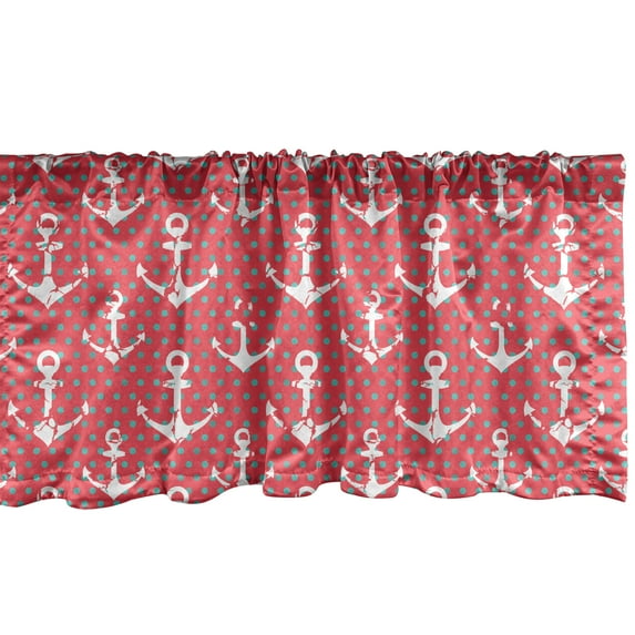 Ambesonne Nautical Window Valance, Grunge Anchors Polka Dots, 42" x 12", Coral Dark Seafoam