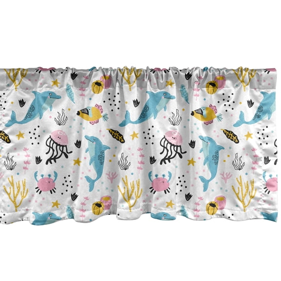 Ambesonne Nautical Window Valance, Happy Underwater Life, 54" X 12", Multicolor