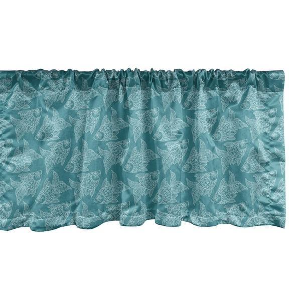 Ambesonne Nautical Window Valance, Japanese Style Ornate Fish, 54" X 18", Pale Petrol Blue White
