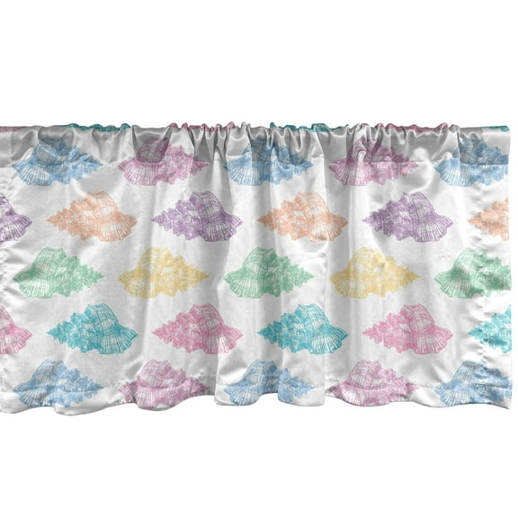 Ambesonne Nautical Window Valance, Marine Theme Hand Drawn Varicolored Seashells Pattern, Curtain Valance for Kitchen Bedroom Decor with Rod Pocket, 54" X 18", White Multicolor