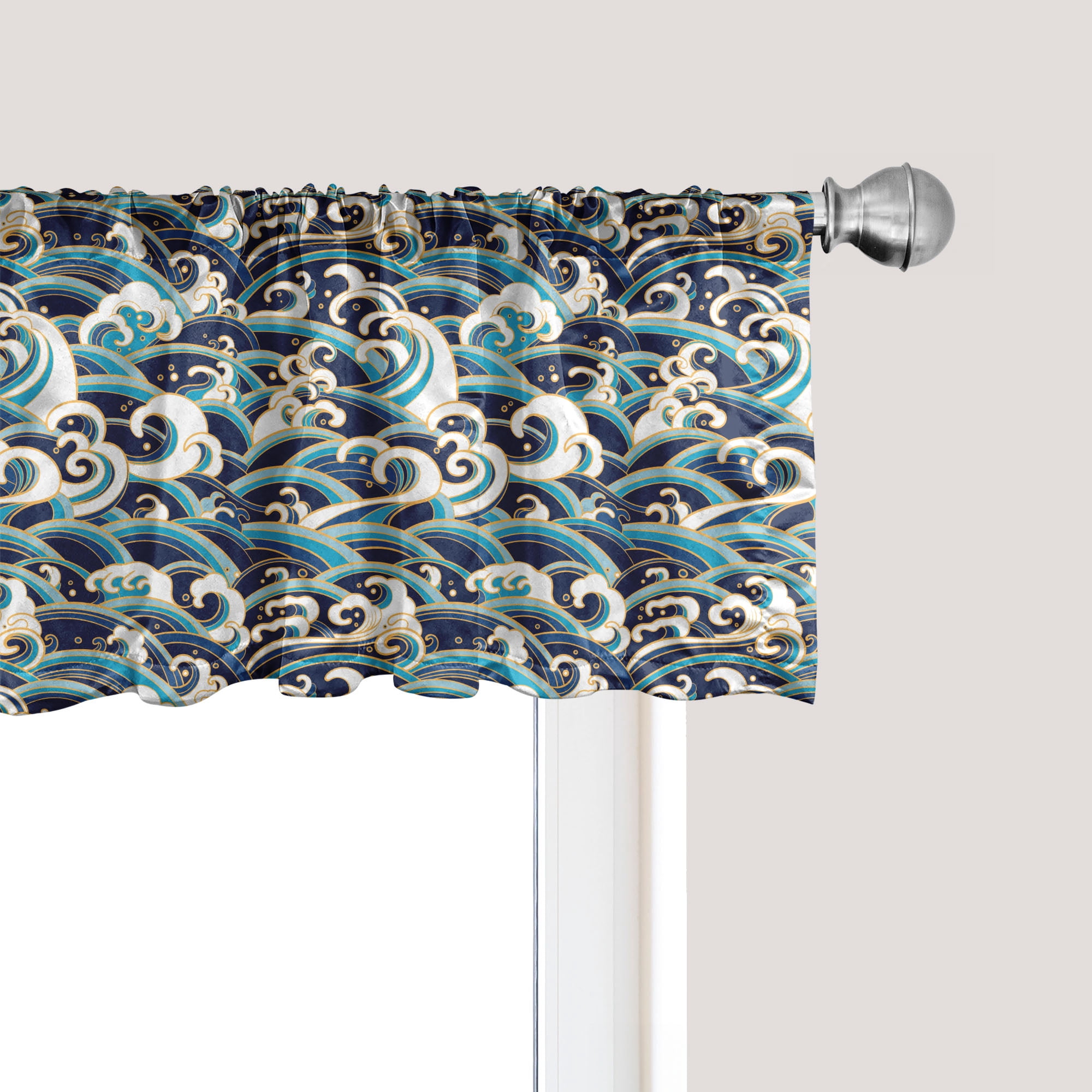 Multi Patterned Valance Ambesonne Nautical Window Valance, Ocean Waves Pattern, 54