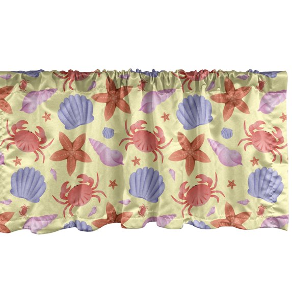 Ambesonne Nautical Window Valance, Sea Shells Crab Motifs, 54" X 12", Pale Yellow Multicolor