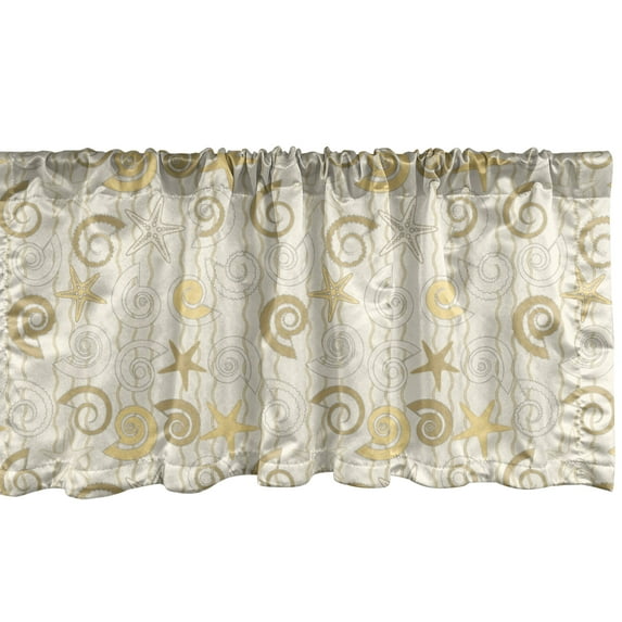 Ambesonne Nautical Window Valance, Sea Shells and Starfishes, 54" X 12", Eggshell Khaki Mustard