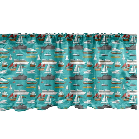 Ambesonne Nautical Window Valance, Sea Transportation Items, 54" X 18", Dark Seafoam Multicolor