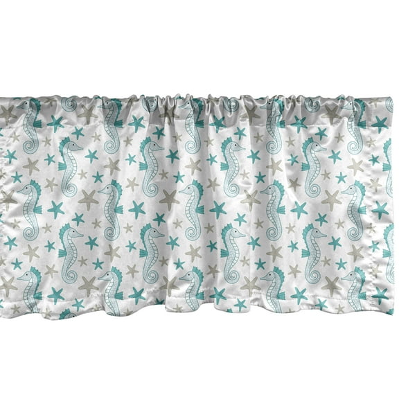 Ambesonne Nautical Window Valance, Seahorses and Starfish, 54" X 12", Dark Seafoam Pale Sepia