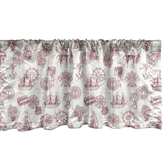 Ambesonne Nautical Window Valance, Ship Compass Wheel, 54" X 18", Raspberry Pale Peach