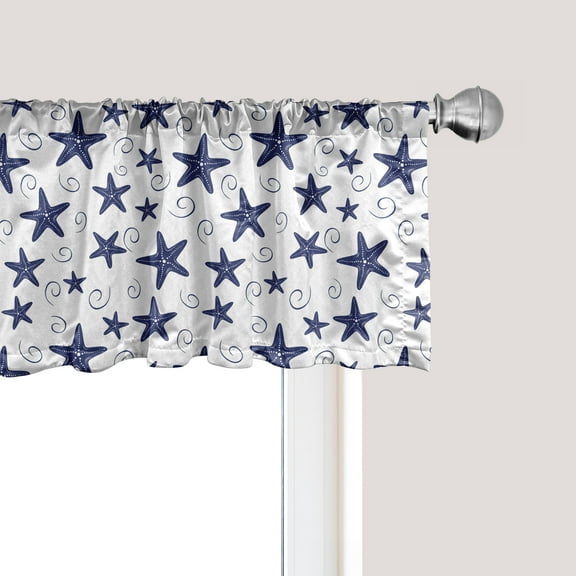 Ambesonne Nautical Window Valance, Starfish and Curls Pattern, 54" X 18", Dark Lavender White