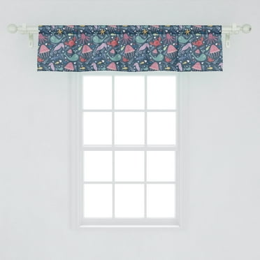 Ambesonne Nautical Window Valance, Underwater Wildlife Theme Marine Cartoon Pattern with Various Funny Sea Animals, Curtain Valance for Kitchen Bedroom Decor with Rod Pocket, 54" X 12", Multicolor