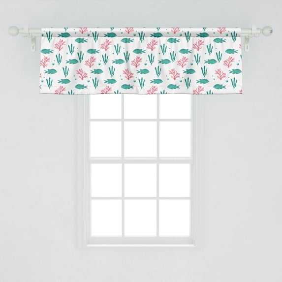 Ambesonne Nautical Window Valance, Watercolor Design of Sea Elements Fish and Seaweed, Curtain Valance for Kitchen Bedroom Decor with Rod Pocket, 54" X 18", Seafoam Pink
