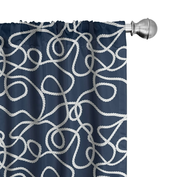 Ambesonne Navy Window Curtains, Tangled Ocean Marine Theme, Each 28" W x 95" L, Navy Blue and White