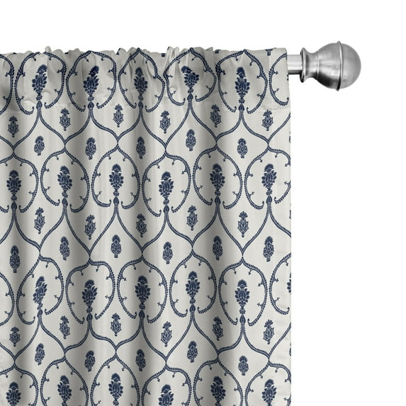 Ambesonne Navy Blue Window Curtains, Floral Damask Art, Each 28" W x 95" L, Off White and Indigo