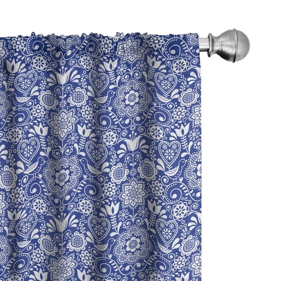 Ambesonne Navy Blue Window Curtains, Folkloric Ethnic Motifs, Each 28" W x 63" L, White and Lavender Blue
