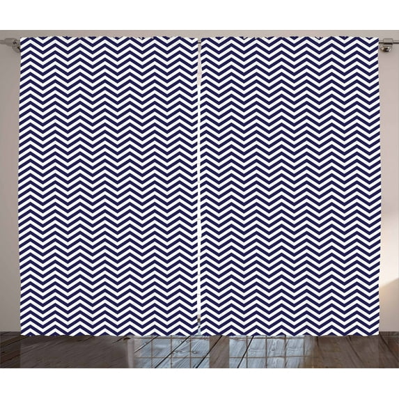 Ambesonne Navy Blue Curtains 2 Panel Set, Chevron Marine Colors, 108" x 84", Dark Purple White