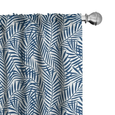 Ambesonne Navy Blue Curtains, Abstract Exotic Nature, Pair of 28"x84", Blue White