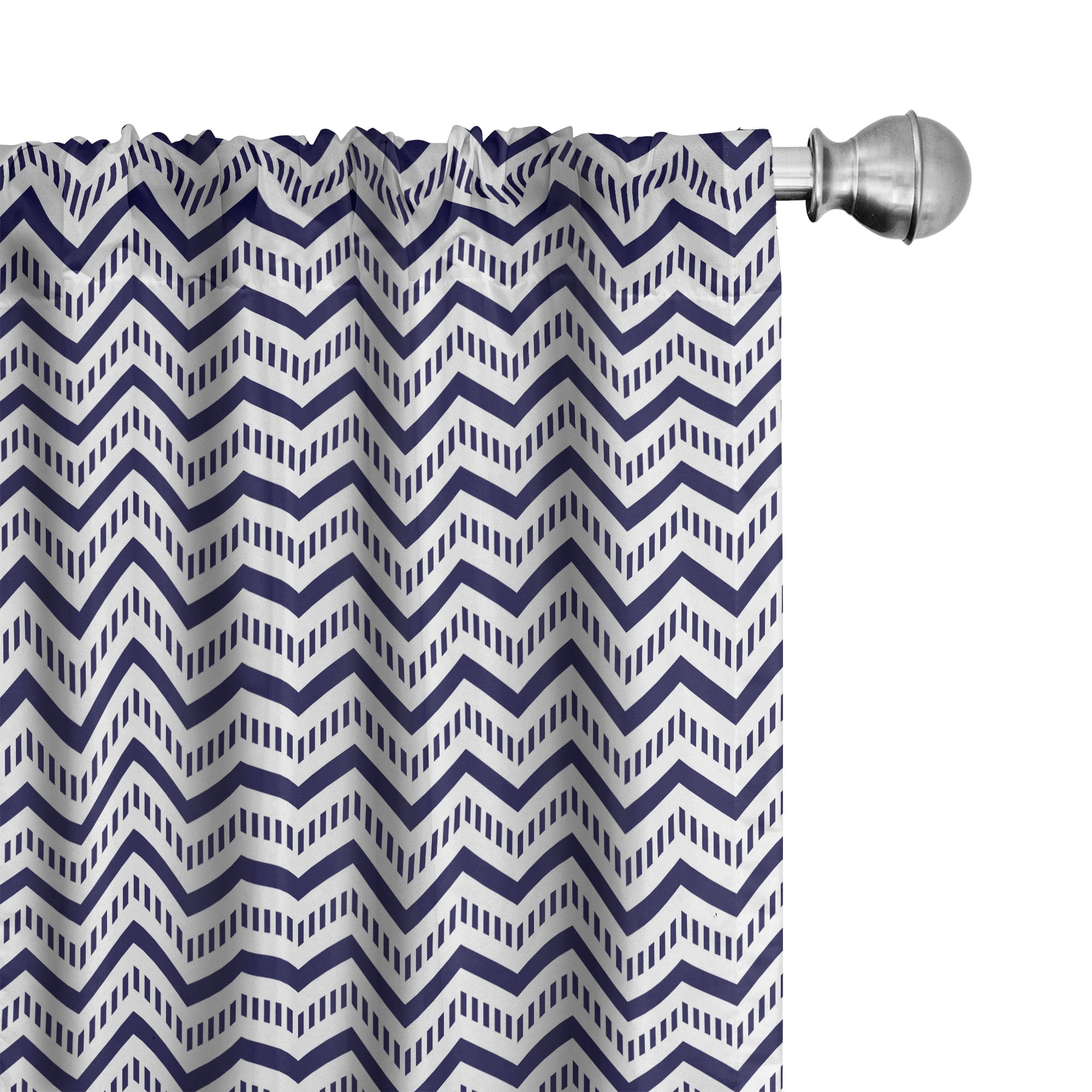 Navy Blue and White Chevron Microfiber Curtain Set, 28" x 63"