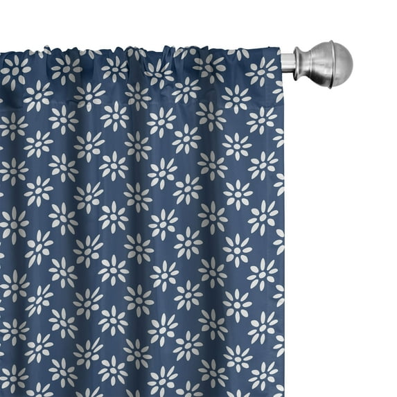 Ambesonne Navy Blue Curtains, Daisy Like Flowers, Pair of 28"x95", Navy Blue and White