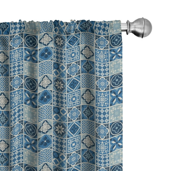 Ambesonne Navy Blue Curtains, Grid Ornamental Squares, Pair of 28"x84", Multicolor