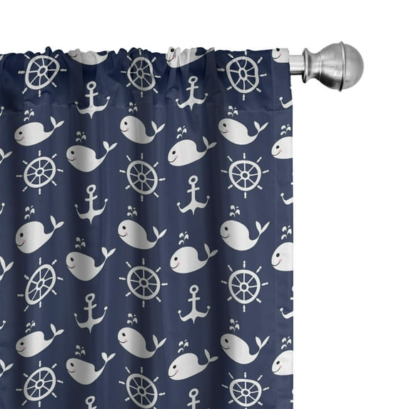 Ambesonne Navy Blue Curtains, Maritime Anchor Whale, Pair of 28"x63", Navy Blue White