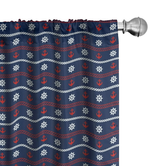 Ambesonne Navy Blue Curtains, Nautical Borders, Pair of 28"x84", Red White Dark Blue