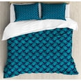 thumbnail image 1 of Ambesonne Navy Blue Duvet Cover Sets, Exotic Jungle Leaf Motifs, 2-King, Dark Seafoam Indigo, 1 of 7