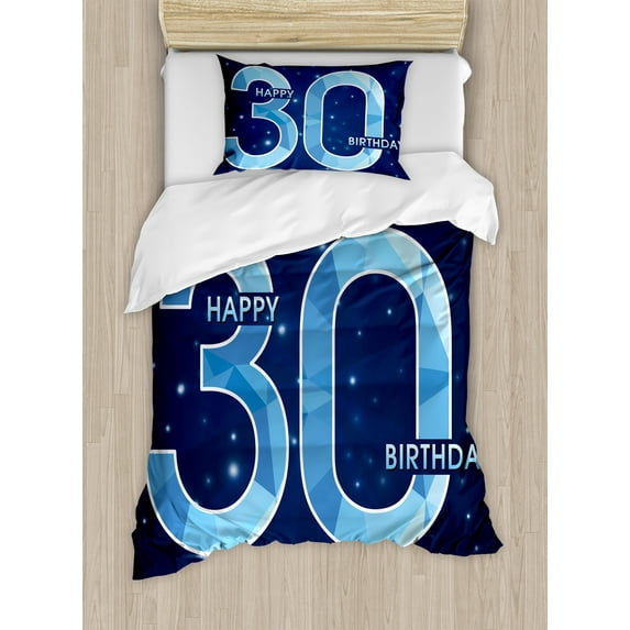Ambesonne Navy Blue Duvet Cover Sets, Modern Birthday Image, 2-Twin, Dark Blue Turquoise