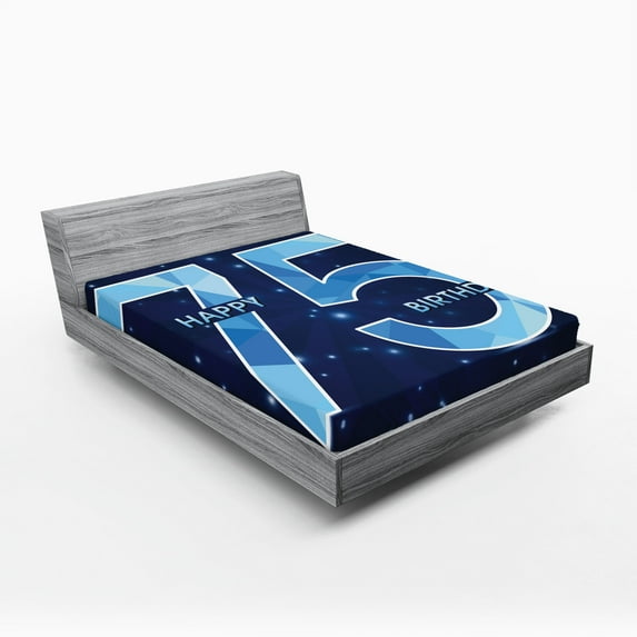 Ambesonne Navy Blue Fitted Sheet, Birthday Theme Stars, Full Size, Dark Blue Pale Blue