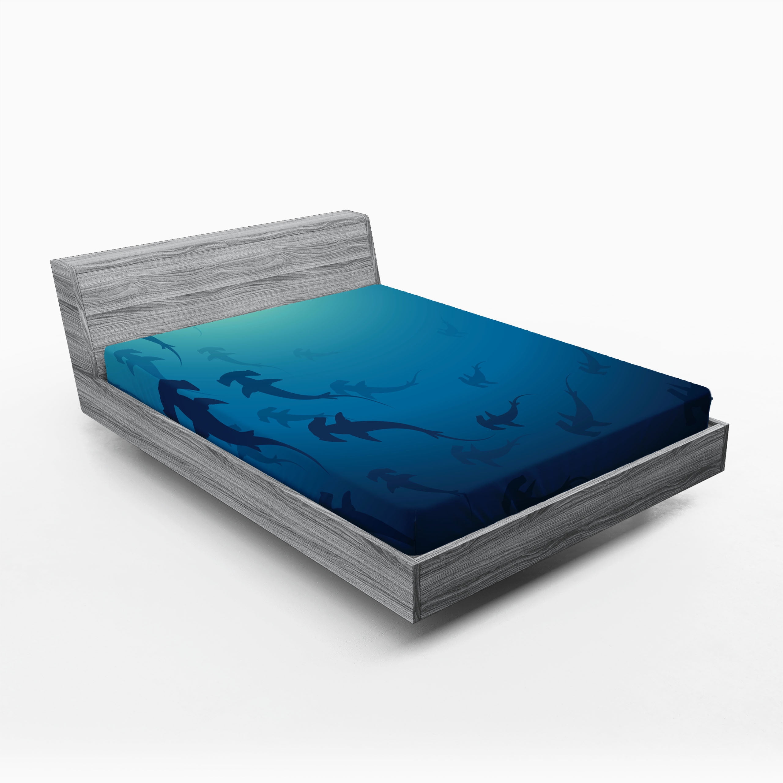 Full Size Navy Blue Microfiber Shark Print Fitted Sheet