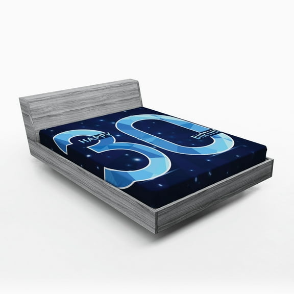 Ambesonne Navy Blue Fitted Sheet, Modern Birthday Image, Full Size, Dark Blue Turquoise