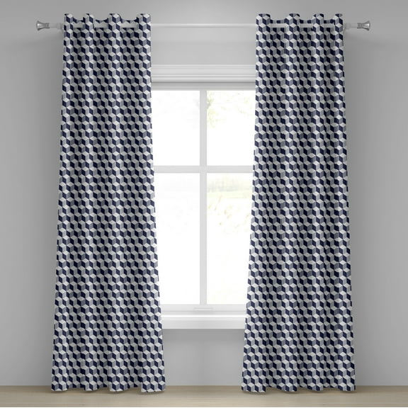 Ambesonne Navy Blue Grommet Curtain, Abstract Cube Stripes, 50" x 72", Night Blue