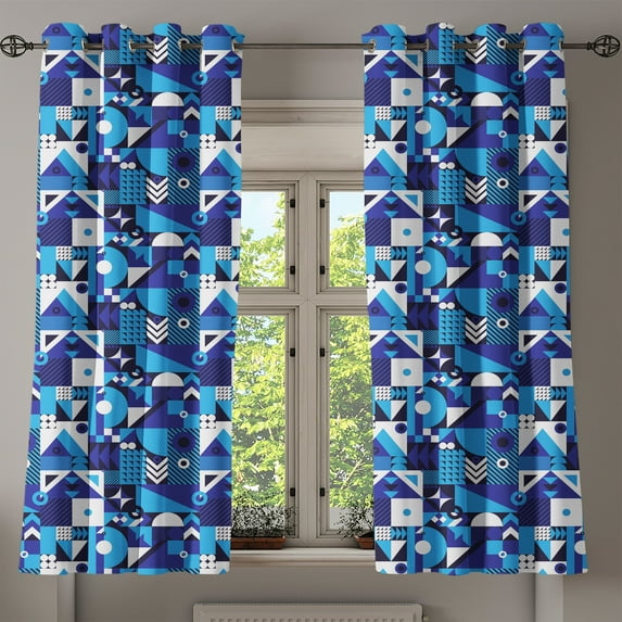 Ambesonne Navy Blue Grommet Curtain, Contemporary Abstract, 50" x 54", Violet Pale Blue White