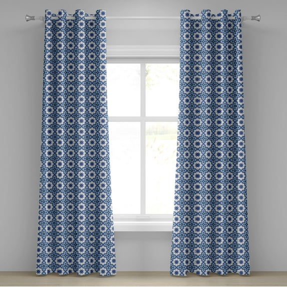 Ambesonne Navy Blue Grommet Curtain, Moroccan Traditional, 50" x 84", Violet Blue Pale Blue