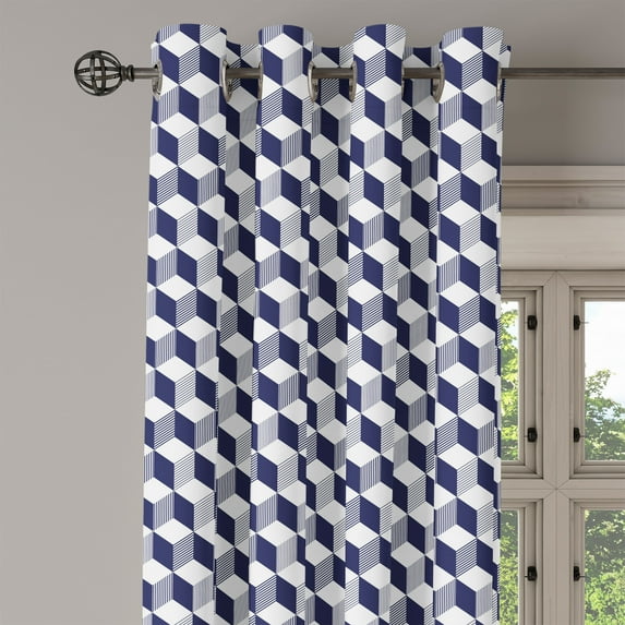 Ambesonne Navy Blue Grommet Curtain Single Panel, Abstract Cube Stripes, 50"x60", Night Blue